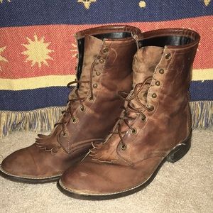 Laredo Fringe Lace Up Stacked Heel Boots